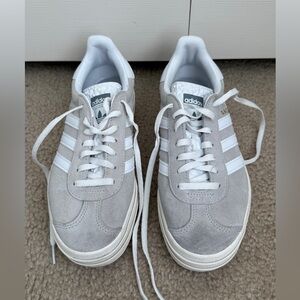 Adidas “Gazelle Bold” Platform Sneaker, Grey & White